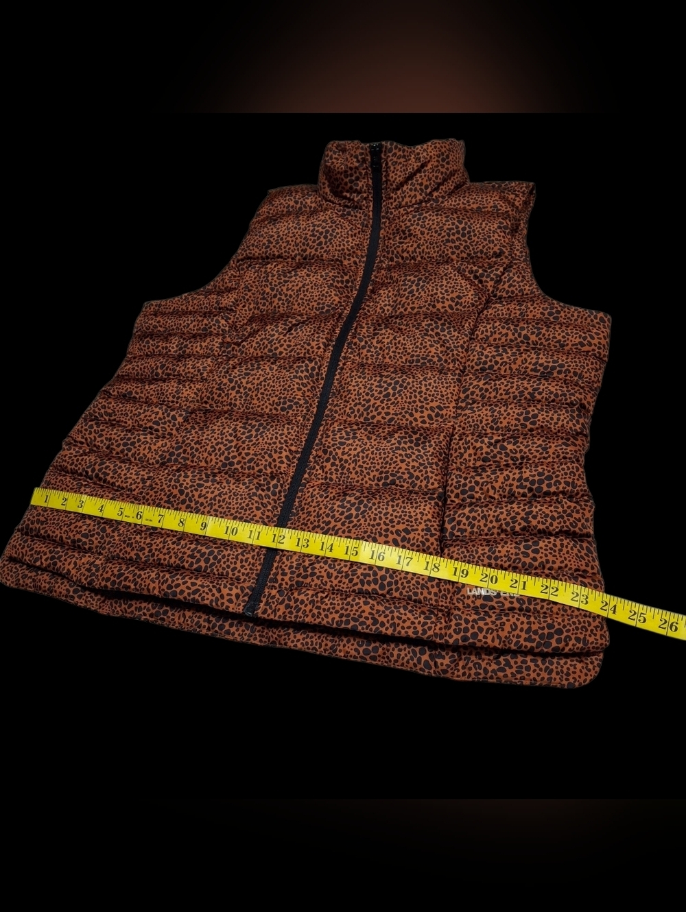 Lands' End Down Puffer Vest Animal Print Burnt Orange Zip Women Size X-Large - Picture 14 of 16